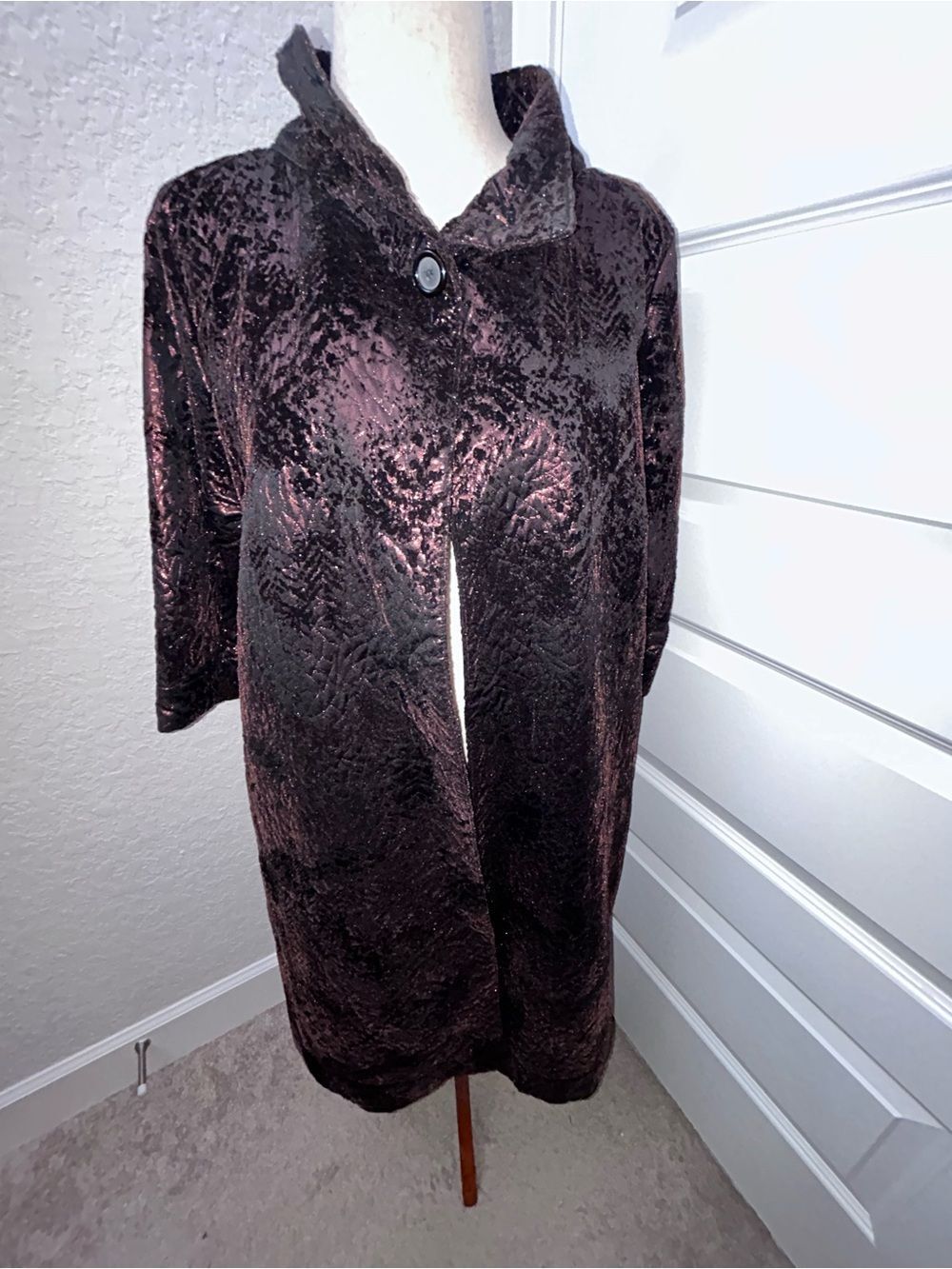 Bryn Walker Metallic Two Button 3/4 Length Sleeve Long Jacket Coat - Picture 11 of 11